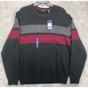 NWT IZOD Men's 7GG Woods Cove Chest Stripe Sweater‎ Crew Neck Black Color XL